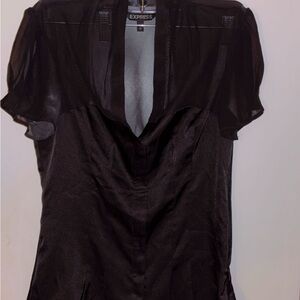 Express Black Puff Sleeve Asymmetrical Blouse